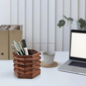 Bandeja de portalápices de madera rústica, organizador de papelería hecho a mano para oficina y mesa de estudio - Product Image 3