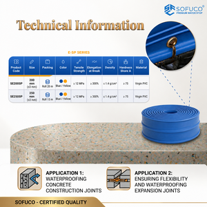 Resina de PVC 100% Virgen Modelo E, Impermeabilizante PVC EO250 - ST 250mm Sofuco Azul para Juntas Externas de Concreto a Alta Presión de Agua - Product Image 3