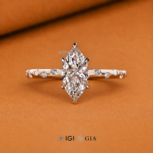 Bague de fiançailles en diamant marquise avec sertissage pavé, bague de mariage en diamant de laboratoire pour elle, bague cadeau d'anniversaire faite à la main - Product Image 1