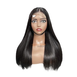 Perruque naturelle noire lisse longue en dentelle complète, cheveux vierges vietnamiens, dentelle suisse, taille moyenne - Product Image 1