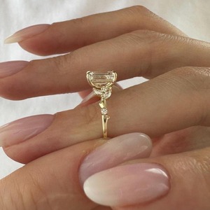 Emerald Cut Moissanite Engagement <b>Ring</b> Emerald Engagement <b>Ring</b> Branch <b>Boho</b> Anniversary <b>Ring</b> Yellow Gold Twig and Leaf Wedding . - Product Image 2
