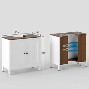 Mobiletto Sottolavabo Bianco Antico a Doppia Anta, Regolabile, in Legno e MDF per Hotel e Palestre - Product Image 3