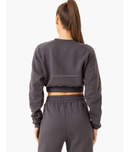 Sudadera Corta de Alta Calidad para Mujer, Talla XS, 100% Algodón, Impermeable, con Apliques Dulces, Manga Larga, Top Corto, Chándal de Felpa - Product Image 3