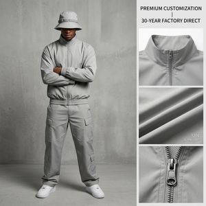 Survêtement léger pour homme en Spandex/Nylon, fermeture éclair intégrale, col montant, couleur unie, style streetwear, tenue décontractée d'hiver, 120g, longueur genou, côtés zippés - Product Image 2