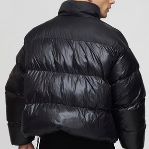 Veste d'hiver décontractée pour homme, noire, en duvet matelassé, col montant, fermeture éclair, coupe-vent, épaisse et isolante - Product Image 6