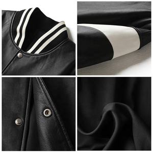 Wholesale Manufacture Black Lamb Skin Leather Bomber <b>Coat</b> Crop Real Leather Varsity Jacket For Women - Product Image 5