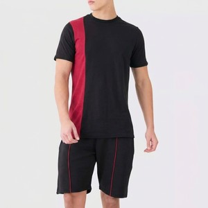 Wholesale Price Men’s Black Red Stripe Co Ord Set Performance <b>T</b> Shirt and <b>Track</b> Shorts Sporty Athletic Summer Gym Outfit - Product Image 1