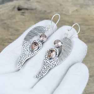 Pendientes de Morganita y Topacio Blanco, Plata de Ley 925, Hechos a Mano, Estilo Antiguo, Colgantes, Regalo de Cumpleaños, Lujosos para Fiestas - Product Image 5