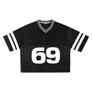 Camiseta de malla con cuello en V de secado rápido, estilo oversize y corte cropped, para uso casual, tipo jersey de béisbol, de tejido de punto. - Product Image 1