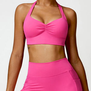 Conjunto Deportivo de Moda para Mujer, Conjunto de Yoga de 2 Piezas, Shorts Sólidos con Costuras Ecológicas de Secado Rápido, Hechos de Spandex/Nylon, Venta al Por Mayor en Pakistán - Product Image 5
