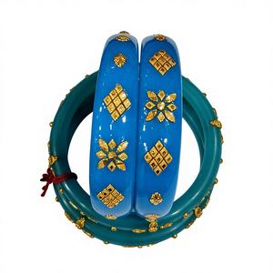 LISA JEWELLERS TKP22-13 22K <b>Solid</b> <b>Gold</b> BLUE Pola <b>Bangle</b> Bracelets Women Traditional Bengali Bridal Wedding Jewelry 6.6 GM Pure - Product Image 1