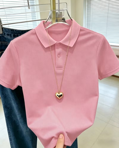Women's Jersey Polyester/Cotton 160g Quick Dry Breathable Knitted Casual Short Sleeve Shirt Front Custom Logo Top for Golf - Product Image 4