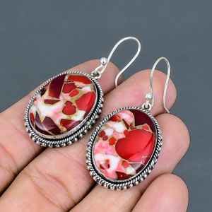 ต่างหูห้อยประดับพลอยเทอร์ควอยซ์คิงแมน ทำมือ เงินแท้ 925 สไตล์วินเทจ ของขวัญเครื่องประดับจากธรรมชาติ - Product Image 5