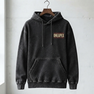 Sweat-shirt à capuche noir délavé personnalisé pour homme, pull-over imprimé graphique vieilli, streetwear, OEM ODM - Product Image 1