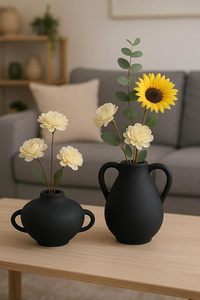 Jarrón de Cerámica Negro Mate con Doble Asa, Florero de Porcelana, Recipiente Decorativo de Mesa, Estilo Nórdico para el Hogar, Bautizo - Product Image 3