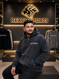 เสื้อฮู้ดซิปอัพสีดำ REXFITSPORTS 2026 รุ่นสั่งทำพิเศษ ผ้าฝ้ายผสมโพลีเอสเตอร์ ขนฟลีซ สตรีทแวร์ ซิปเต็มตัว แบรนด์ส่วนตัว - Product Image 3