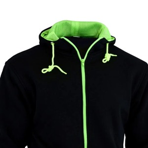 Sudadera con Capucha Negra para Hombre con Cremallera Verde Neón y Cordones Ajustables, Corte Regular, Informal, Tejida, Transpirable, con Bolsillo, para Invierno, 380g - Product Image 6