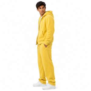 Sweat à capuche zippé pour homme en molleton jaune clair avec logo personnalisé, coupe décontractée, style streetwear, capuche à cordon, idéal pour l'hiver, commande en gros - Product Image 5