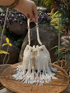 Pearl Batua Bridal <b>Clutch</b> Bag Handcrafted Pearl Embellished Potli Handbag for Women <b>Wedding</b> Party Occasion Wear - Product Image 5