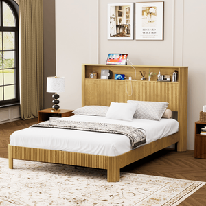 Letto Matrimoniale in Metallo con Testiera Contenitore, Stazione di Ricarica Integrata, Design a Linee Ondulate, Funzionamento Silenzioso, Stile Morbido - Product Image 6