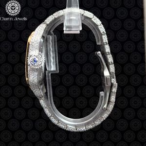 Charm Jewells Montre de luxe carrée incrustée de diamants, 40 mm, en acier inoxydable, analogique, à quartz, fermoir pliant, unisexe - Product Image 4