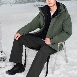 เสื้อแจ็คเก็ตพัฟเฟอร์มีฮู้ดสีเขียวมะกอกสำหรับผู้ชาย กันลม บุโพลีเอสเตอร์หนา เสื้อโค้ทลำลองสำหรับฤดูหนาว มีกระเป๋า ทรงปกติ - Product Image 3