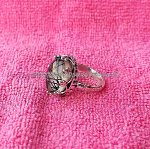Anillo bohemio de Plata de Ley 925, cuarzo rutilo Natural, piedra preciosa genuina hecha a mano, regalo de compromiso de aniversario perfecto para ella - Product Image 1