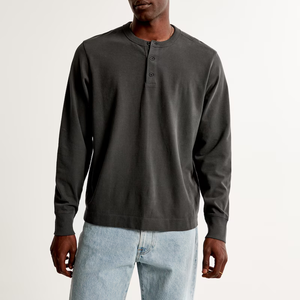 Men's Cream <b>Long</b> <b>Sleeve</b> <b>Henley</b> Shirt Regular Fit Button Up Collar Knitted Cotton Minimalist Style Spring Wear - Product Image 6