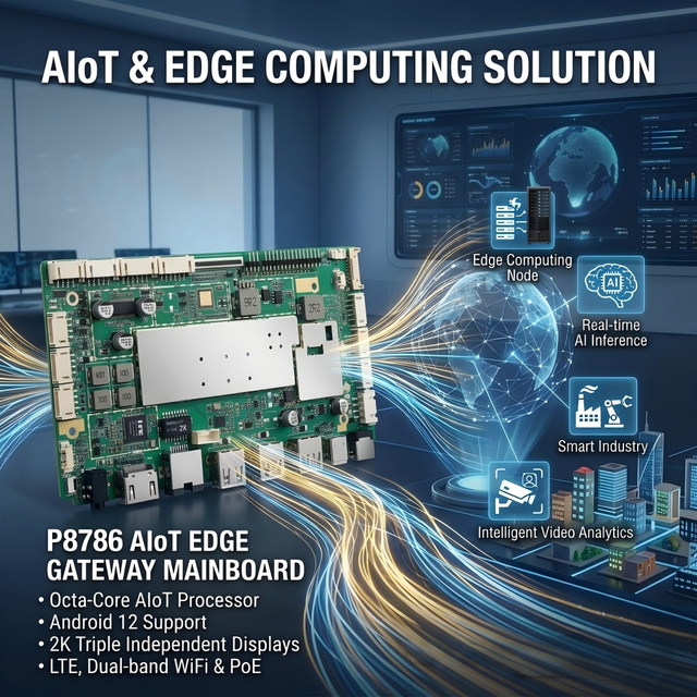 Portworld MTK8786 Octa Core Android 12 Smart Board 2K HD Triple Display EDP MIPI LVDS AIoT Edge Computing Motherboard for IOT