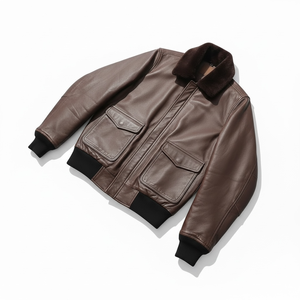 Veste COPTER marron antique - 100% cuir de mouton - Respirante et écologique - Logo brodé sur le devant - Style rétro décontracté vintage - Product Image 2