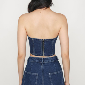 Vestido vaquero sin tirantes sexy con abertura y estampado estilo urbano de algodón de alta calidad para mujer, venta al por mayor - Product Image 3