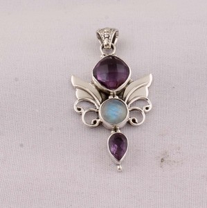 Colgante de Amatista Natural y Piedra Lunar Arcoíris, Joyería de Plata de Ley 925, Venta al por Mayor, Hecho a Mano, Gema de Amatista y Piedra Lunar Blanca - Product Image 4