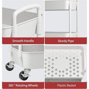 Carrello Multiuso a 4 Ripiani in Plastica con Maniglia, Trolley Multifunzionale per Ufficio, Casa, Cucina e Soggiorno - Product Image 3