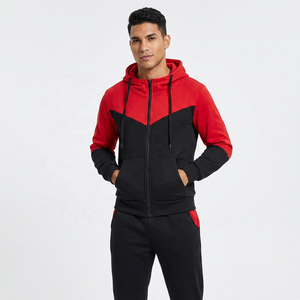 Men's Red Black Solid Breathable Eco-Friendly Hooded Tracksuit Full Sleeve <b>Zipper</b> <b>Sweatshirt</b> Pants Casual Winter Wear 100% - Product Image 5