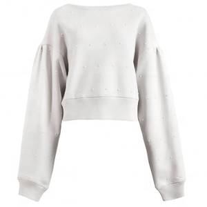 Sudadera de punto de algodón y bambú con lentejuelas de cristal y bordado frontal para mujer, cuello redondo, manga larga, holgada, para otoño - Product Image 3