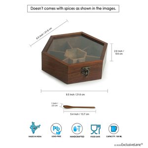 Caja de especias tradicional de madera con diseño de compartimentos tallados para almacenamiento de hierbas - Product Image 6