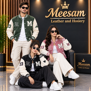 เสื้อแจ็คเก็ตวาร์ซิตี้สีเขียวสำหรับผู้ชาย ทำจากหนัง PU ปักตัวอักษร M ปกคอพับ สวมใส่สบายๆ ในฤดูใบไม้ร่วง ทรงปกติ - Product Image 5