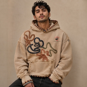 Hoodies Soft Cotton Blend Comfortable <b>Pullover</b> Clothing Vintage Distressed Finish With Embroidery <b>Men</b> Distressed Embroidery - Product Image 4