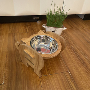 Comederos Elevados de Cerámica Gris Rosa para Perros y Gatos con Base de Madera, Juego de Comedor para Mascotas - Product Image 2