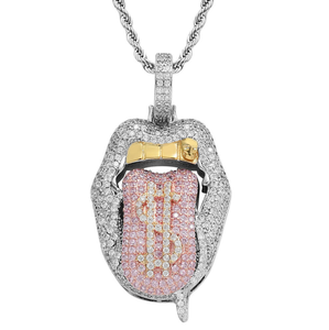Collier Pendentif Lèvre Sexy Hip Hop Shreeji Jewels avec Symbole Dollar Micro-Pavé Moissanite en Argent 925 Plaqué Or - Product Image 4