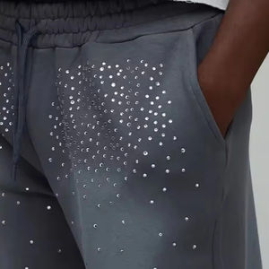 กางเกงสเวตแพนท์สตรีทแวร์แบบสั่งทำประดับเพชรเทียมทรงโอเวอร์ไซส์สไตล์วินเทจผ้าเฟรนช์เทอร์รี่เนื้อหนักฟอกสีแบบแอซิดวอชทรงขาตรงหลวม - Product Image 2