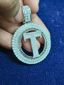 Vertical Iced Name Letter Custom Moissanite Certified 925 <b>Silver</b> Two Tone Luxury Hip Hop Style <b>Pendant</b> Custom <b>Initial</b> <b>Pendant</b> - Product Image 1