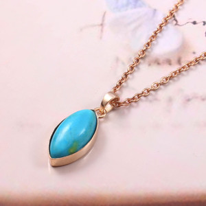 Conjunto de bisel con forma de marquesa teñida turquesa de Plata de Ley 925, colgante sin níquel chapado en oro para mujeres y hombres, collar, colgantes finos - Product Image 3