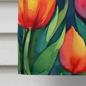Grandes tulipanes multicolores acuarela casa bandera porche manga poste decorativo patio Banner ilustraciones pared colgante poliéster-bandera - Product Image 4