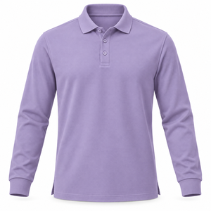 Polo de Manga Larga para Hombre, Color Lavanda Sólido, Cuello con Botones, Estilo Casual - Product Image 1