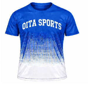 Cobalt Blue and <b>White</b> Gradient Sublimation T <b>Shirt</b> <b>Men</b> <b>Short</b> <b>Sleeve</b> Crew Neck Custom Printed Sports Training Performance - Product Image 1