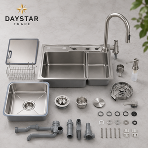 อ่างล้างจานครัวทรงสี่เหลี่ยมแบบฝังใต้เคาน์เตอร์ สเตนเลส 304 ยี่ห้อ Daystar Trade Modern ผลิตตามสั่ง แบบอ่างเดี่ยว ขัดเงา พร้อมรูติดตั้งสี่รู - Product Image 3