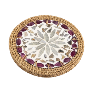 Seaside Rattan <b>Table</b> Mat Shell Inlay Pattern Hand Woven <b>Placemat</b> <b>for</b> Yacht Club Interiors - Product Image 1
