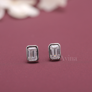 IGI Certified Lab Grown Diamond Emerald Cut Bezel Stud Earrings Solid 925 Sterling Silver Solitaire Diamond Earrings - Product Image 5
