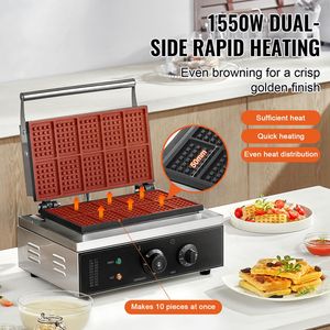 Commercial 1550W Non-Stick Belgian <b>Waffle</b> Iron Temp 10PCS Rectangle <b>Waffle</b> Baker Machine Stainless Steel Commercial <b>Waffle</b> <b>Maker</b> - Product Image 2